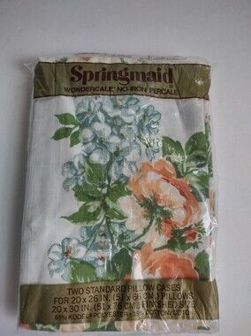 Springmaid Floral Percale Pillowcase - Peach & Sage Green Flowers